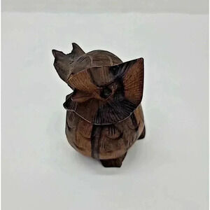 Vintage Hand Carved Walnut Wood Horned Owl Figurine MCM 2.5 Inch Shelf Sitter